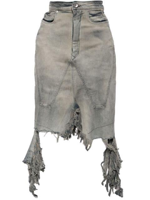 distressed denim skirt by RICK OWENS DRKSHDW