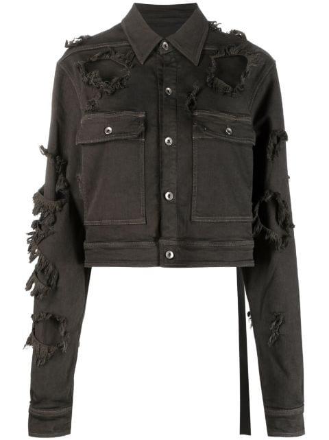 distressed-effect cropped denim jacket by RICK OWENS DRKSHDW