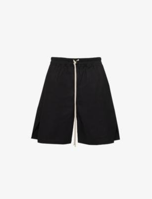 Drawstring-waistband dropped-crotch straight stretch-cotton shorts by RICK OWENS