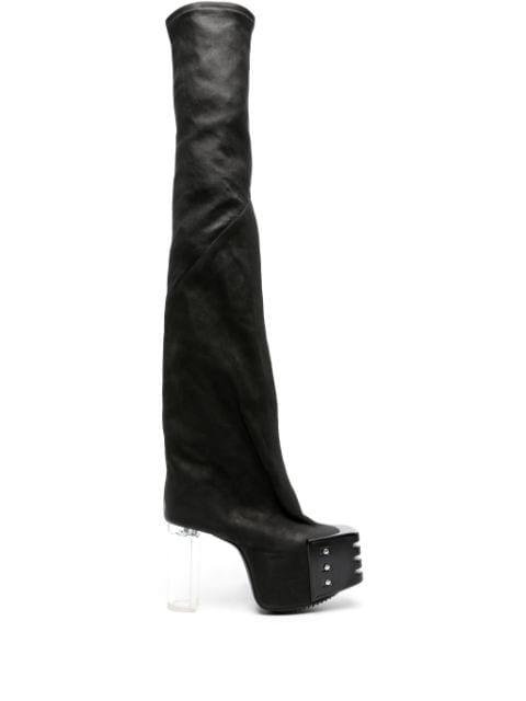Flared 120mm leather platform boots by RICK OWENS