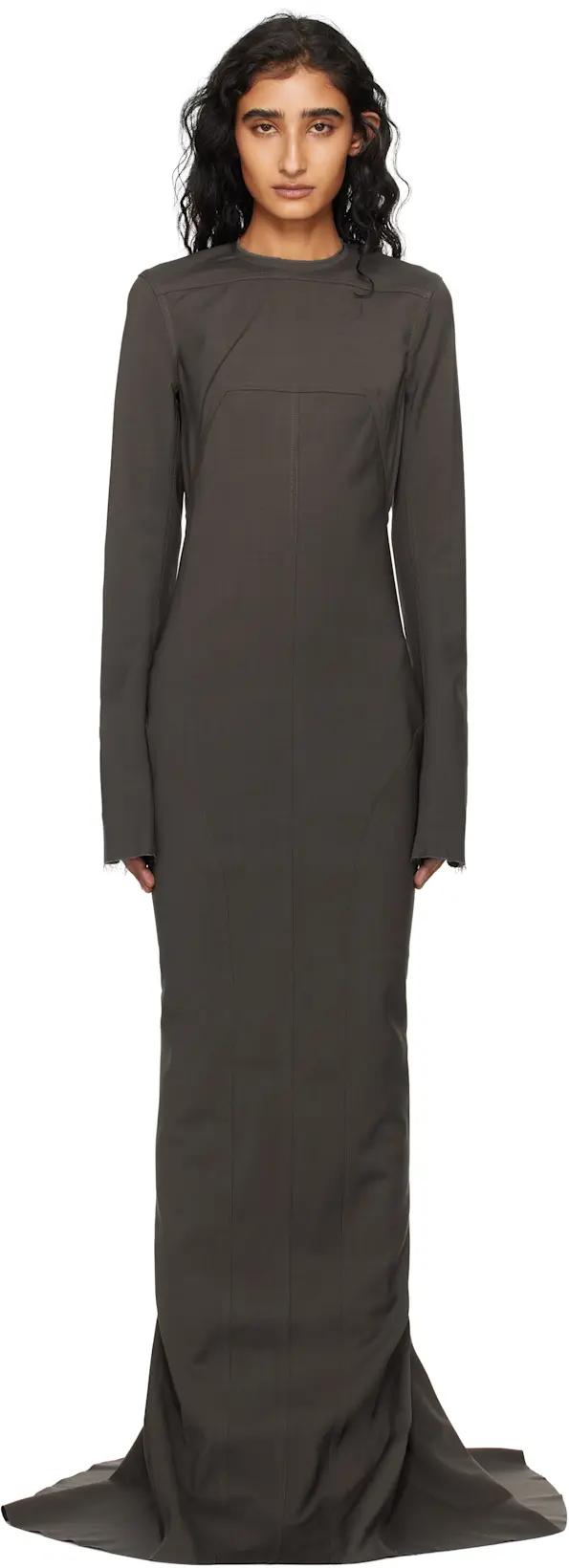 Gray Concordians Wool Mallot Maxi Dress by RICK OWENS