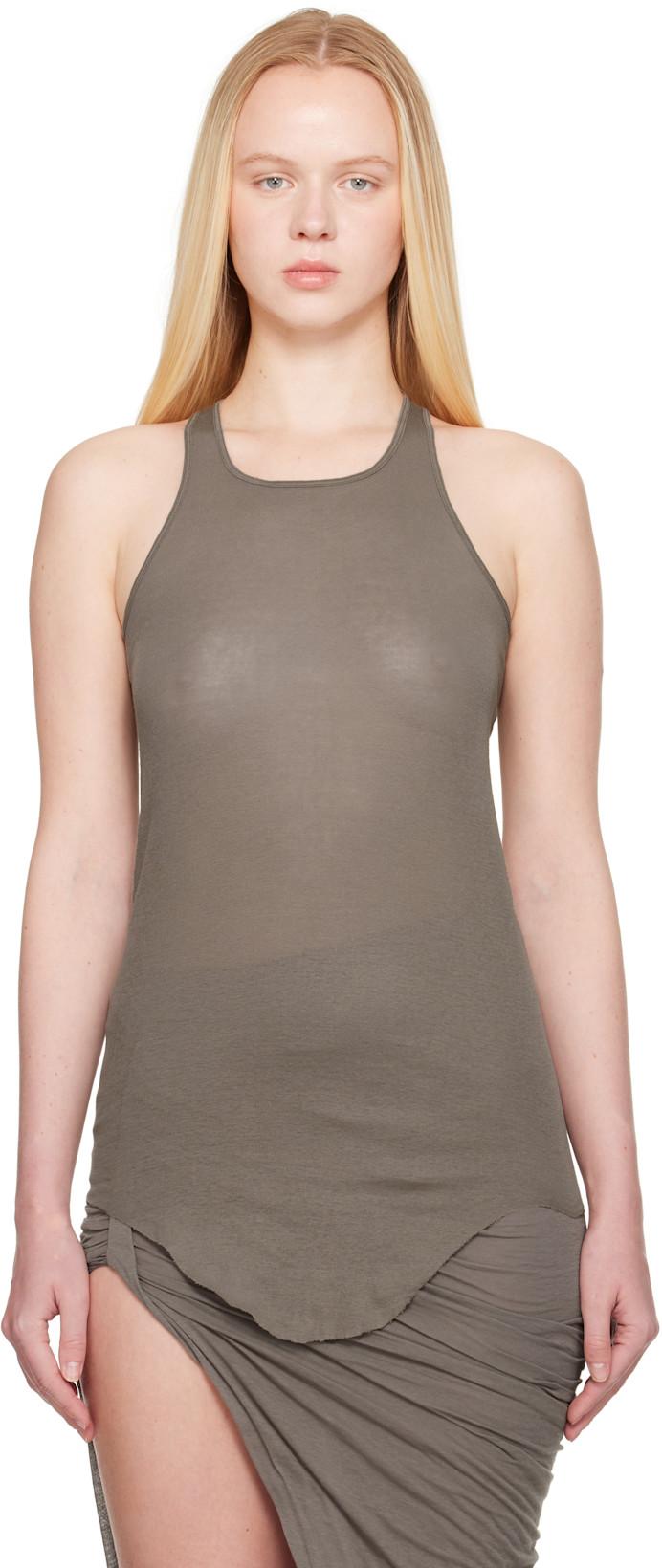 Gray Hollywood Basic Rib Tank Top by RICK OWENS