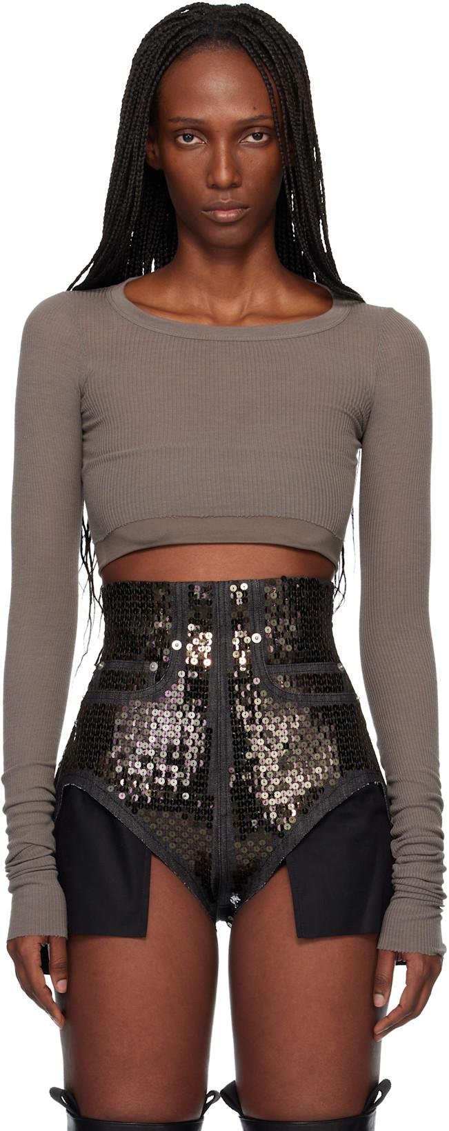 Gray LS Crop T-shirt by RICK OWENS