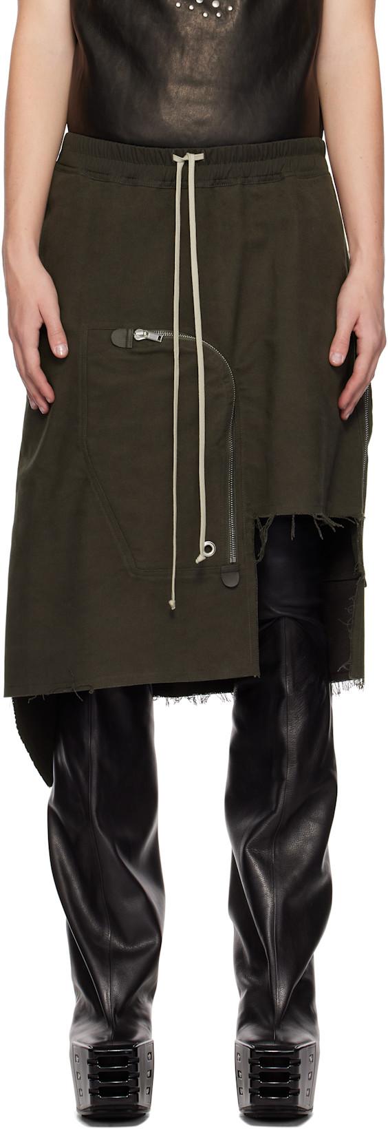 Gray Porterville Brushed Heavy Twill Dracca Skirt by RICK OWENS