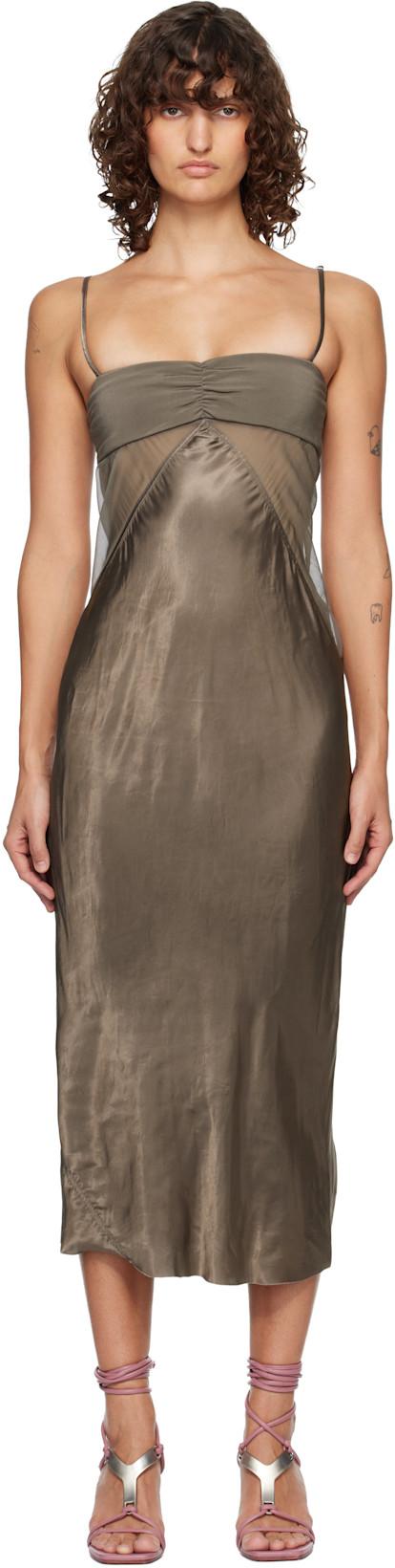 Gray Temple Combo Slip Midi Dress by RICK OWENS