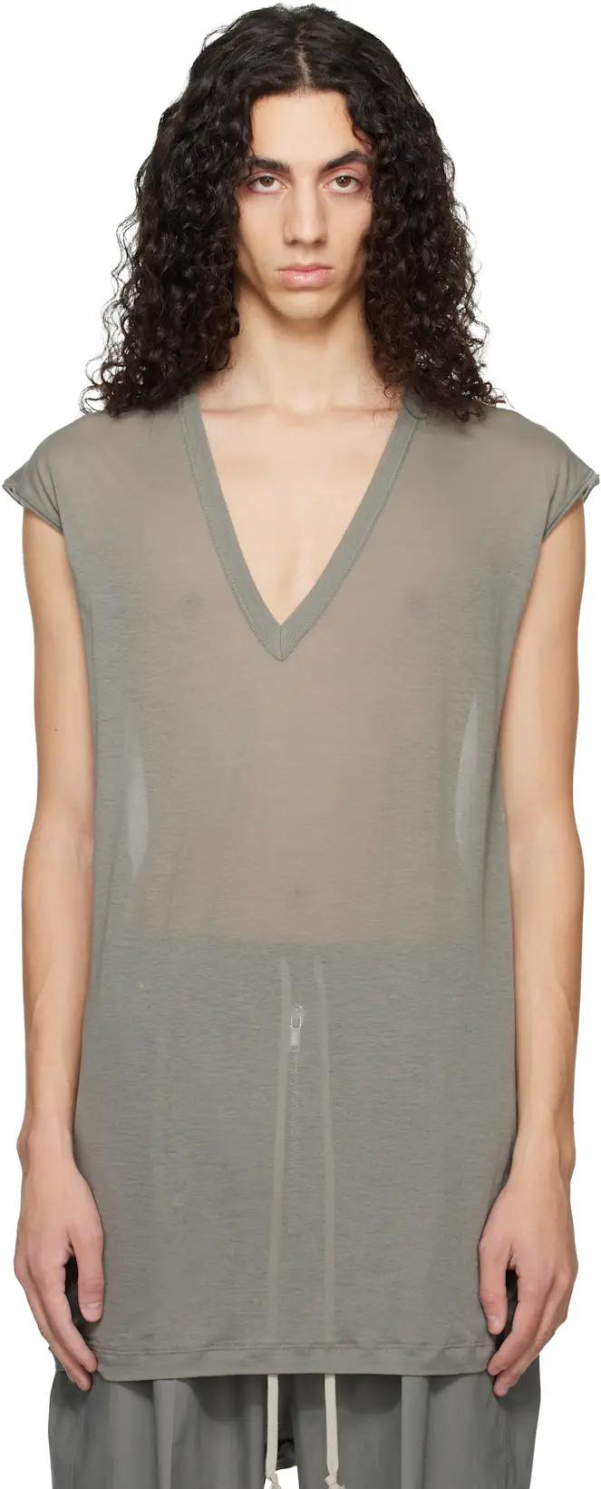 Gray Temple Deep V SL T-shirt by RICK OWENS