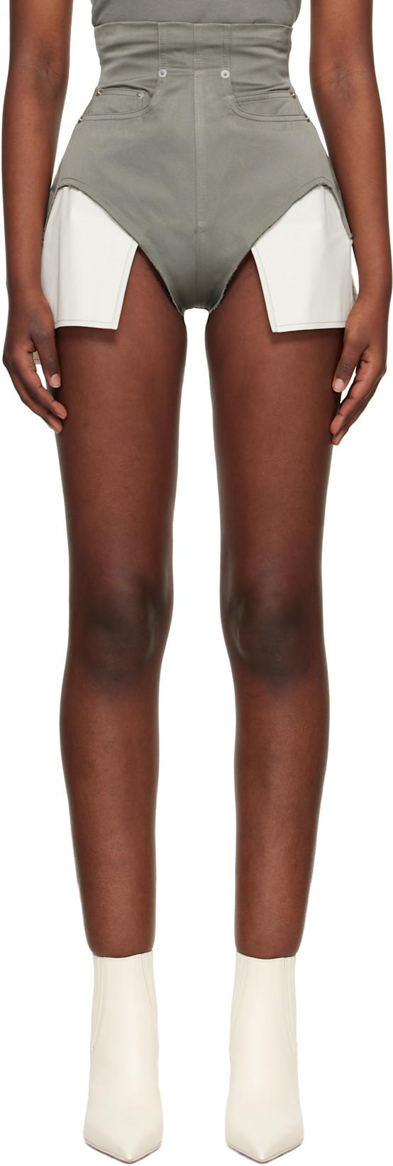 Gray Temple Dirt Cutoffs Shorts by RICK OWENS