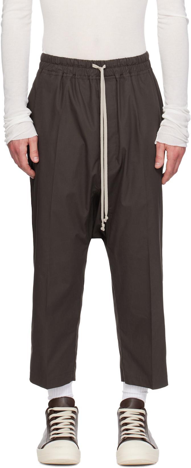 Gray Temple Drawstring Cropped Trousers by RICK OWENS
