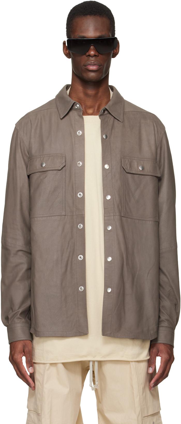 Gray Temple Feather Nappa Leather Outer Shirt by RICK OWENS