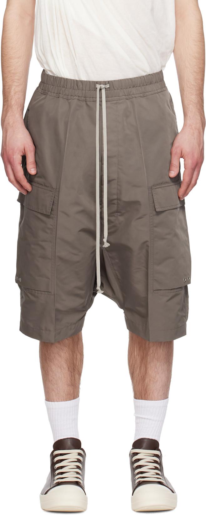 Gray Temple Pods Cargo Shorts by RICK OWENS