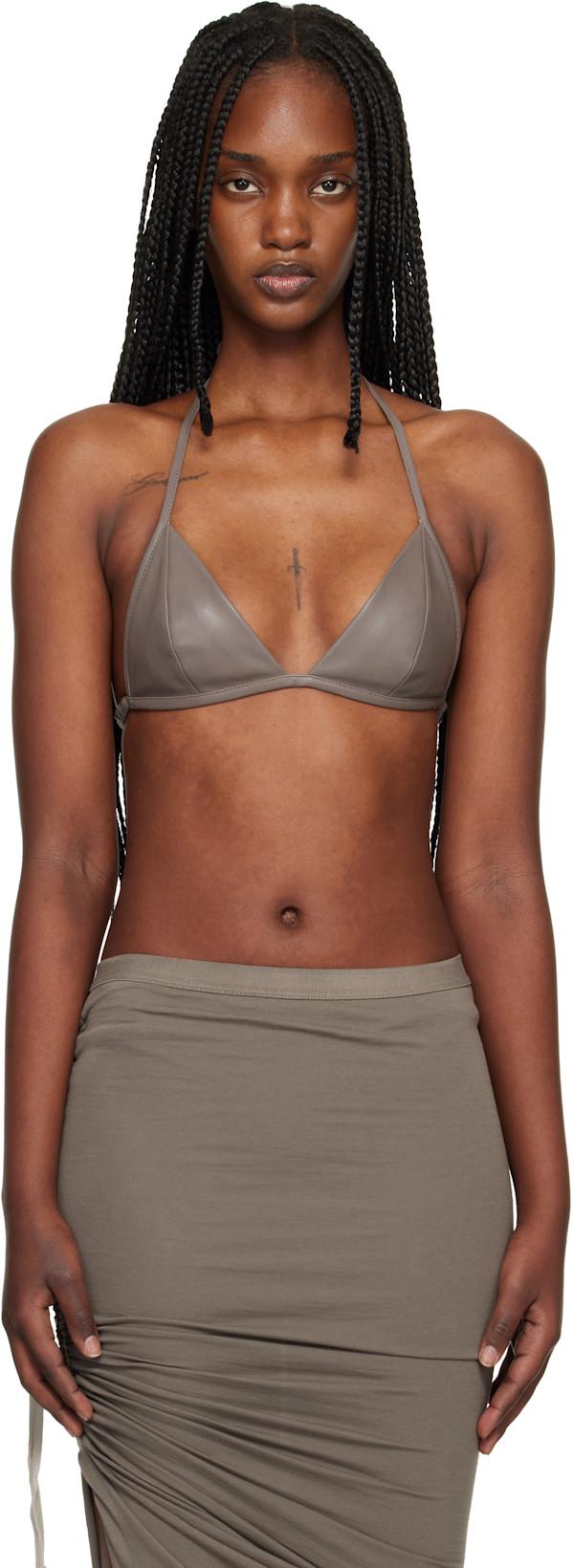 Gray Temple Waxy Lamb Leather Bra by RICK OWENS