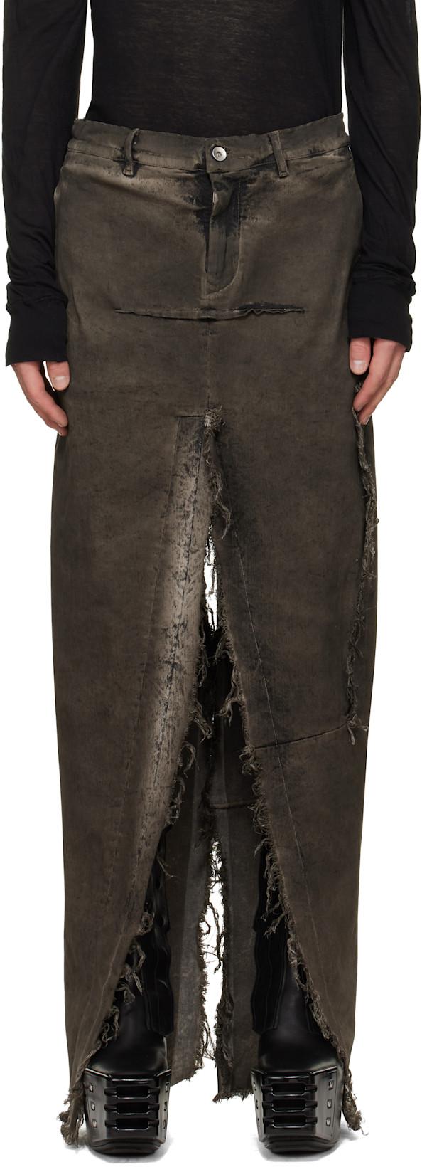 Gray Tower Sliced Denim Maxi Skirt by RICK OWENS