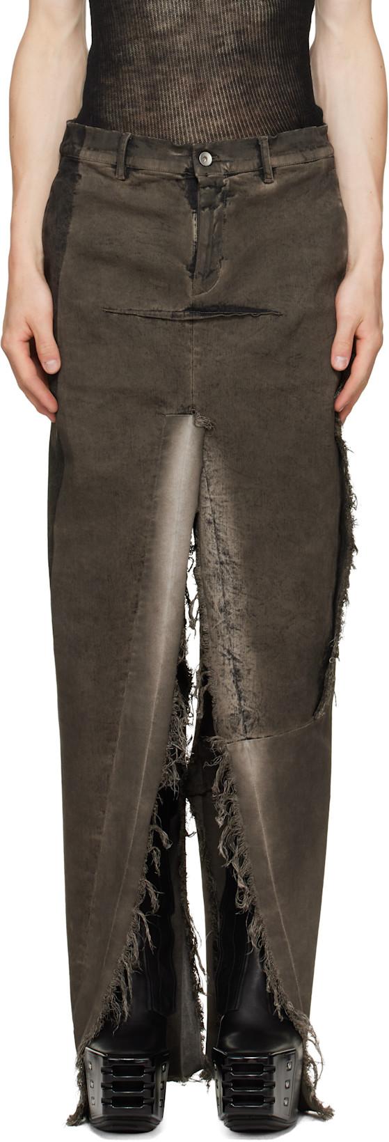 Gray Tower Sliced Denim Maxi Skirt by RICK OWENS