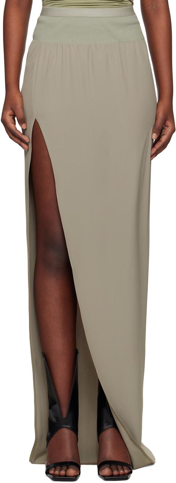 Green Hollywood Cocoon Crepe Slit Maxi Skirt by RICK OWENS