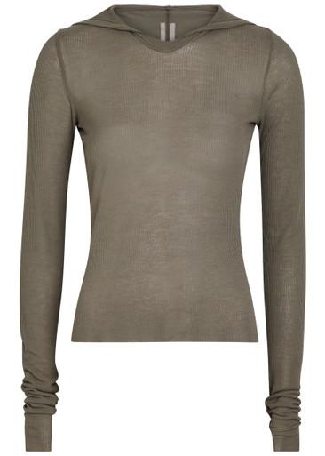 Hooded ribbed fine-knit top by RICK OWENS