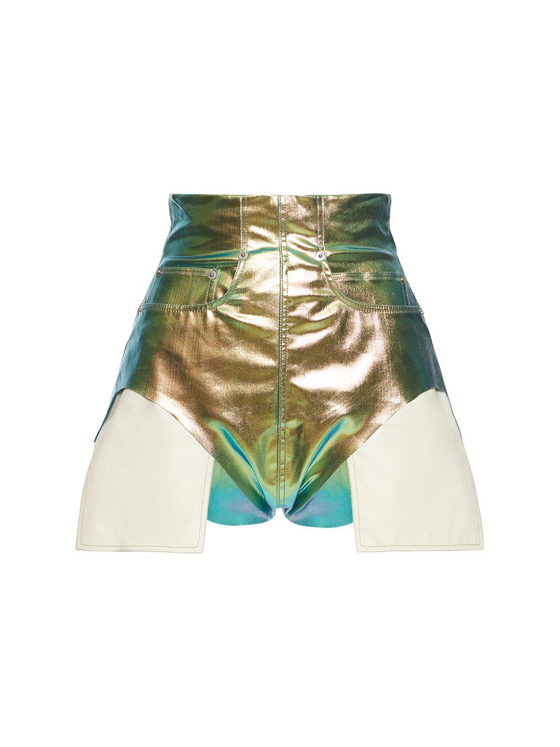 Iridescent Denim High Waist Mini Shorts by RICK OWENS