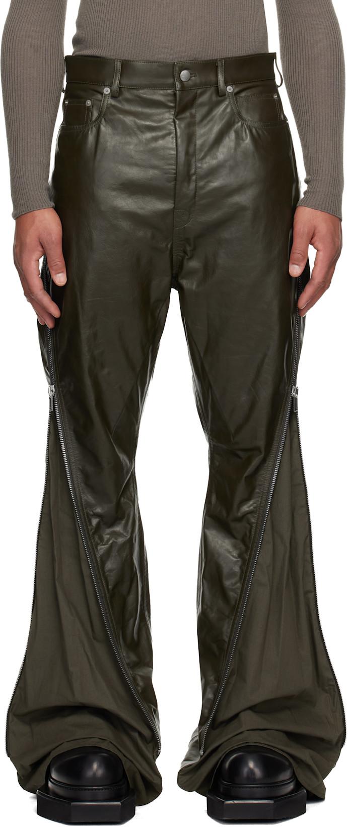 Khaki Concordians Bolan Banana Leather Pants by RICK OWENS
