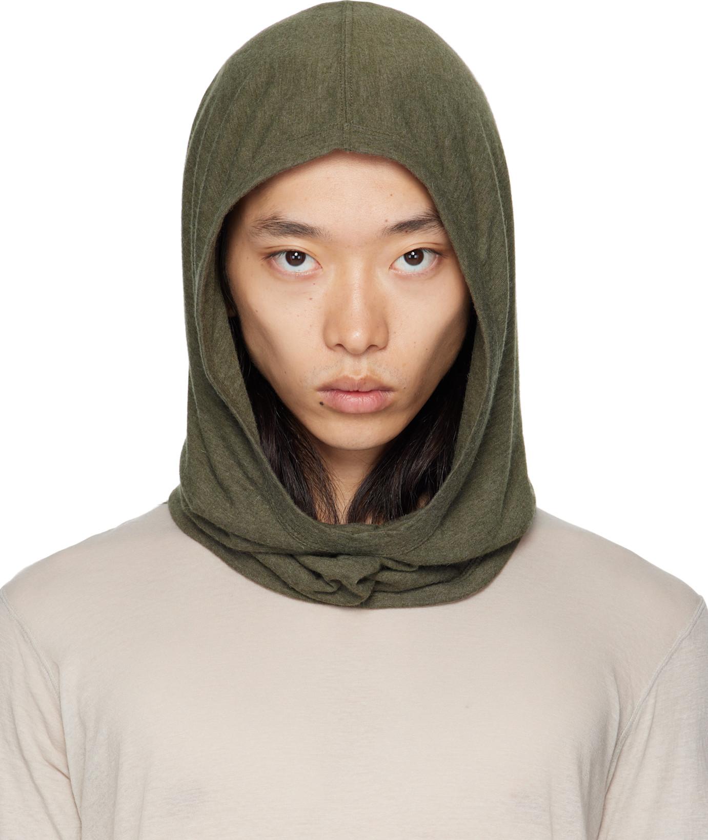 Khaki Concordians Knit Hood by RICK OWENS