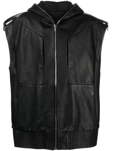 Lido sleeveless hoodied leather jacket by RICK OWENS