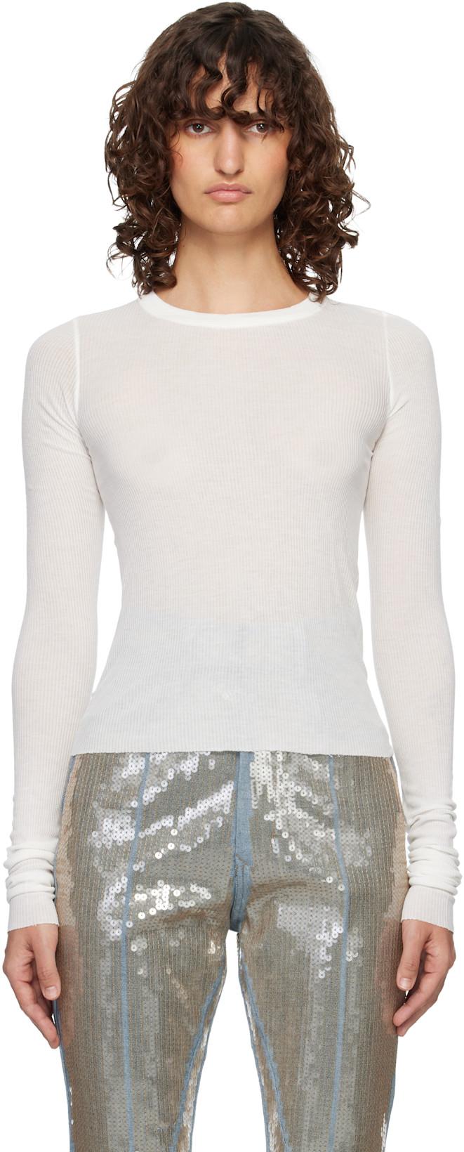 Off-White Temple Cropped Rib LS T-shirt by RICK OWENS