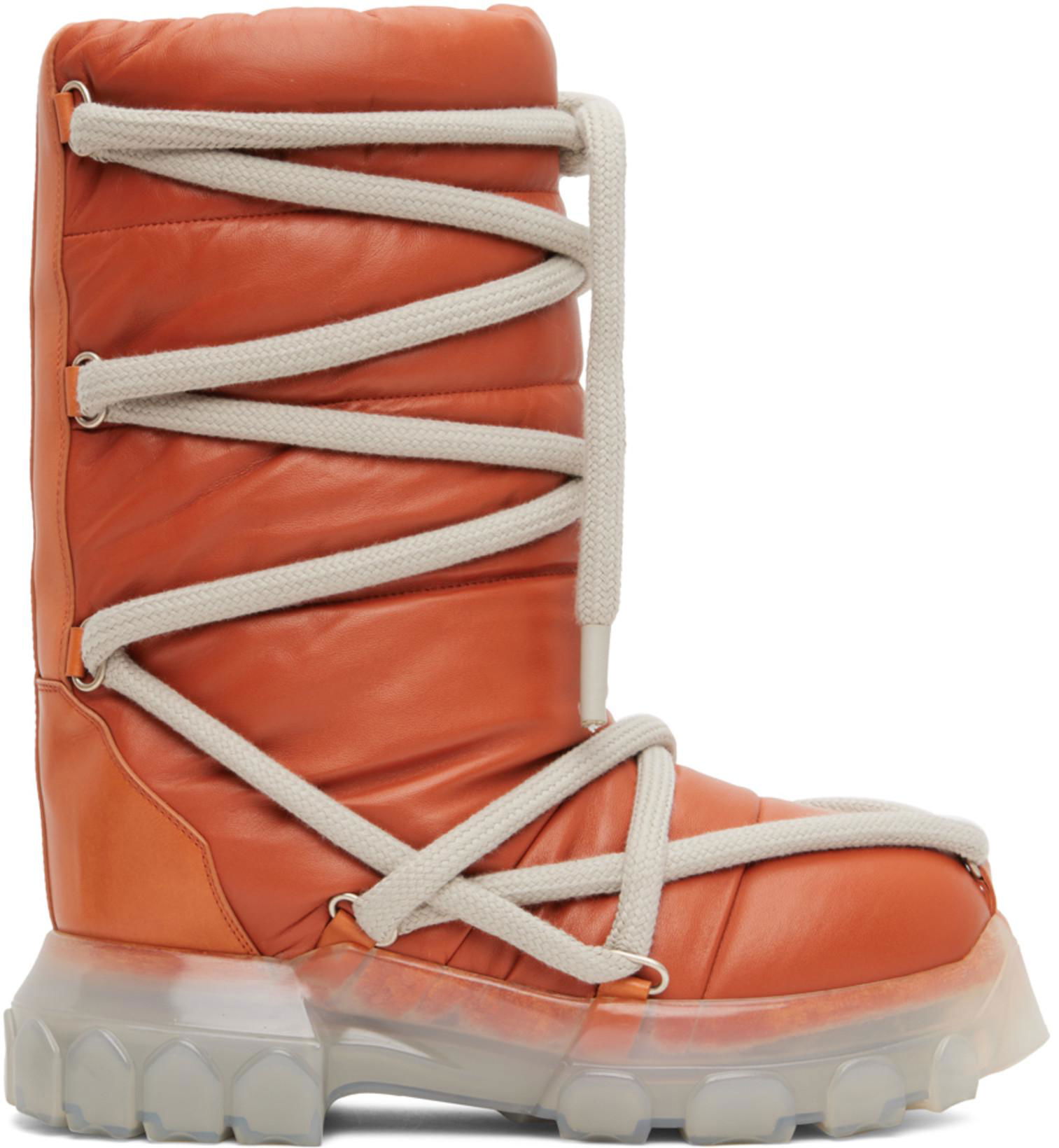 Orange Lunar Tractor Boots by RICK OWENS | jellibeans