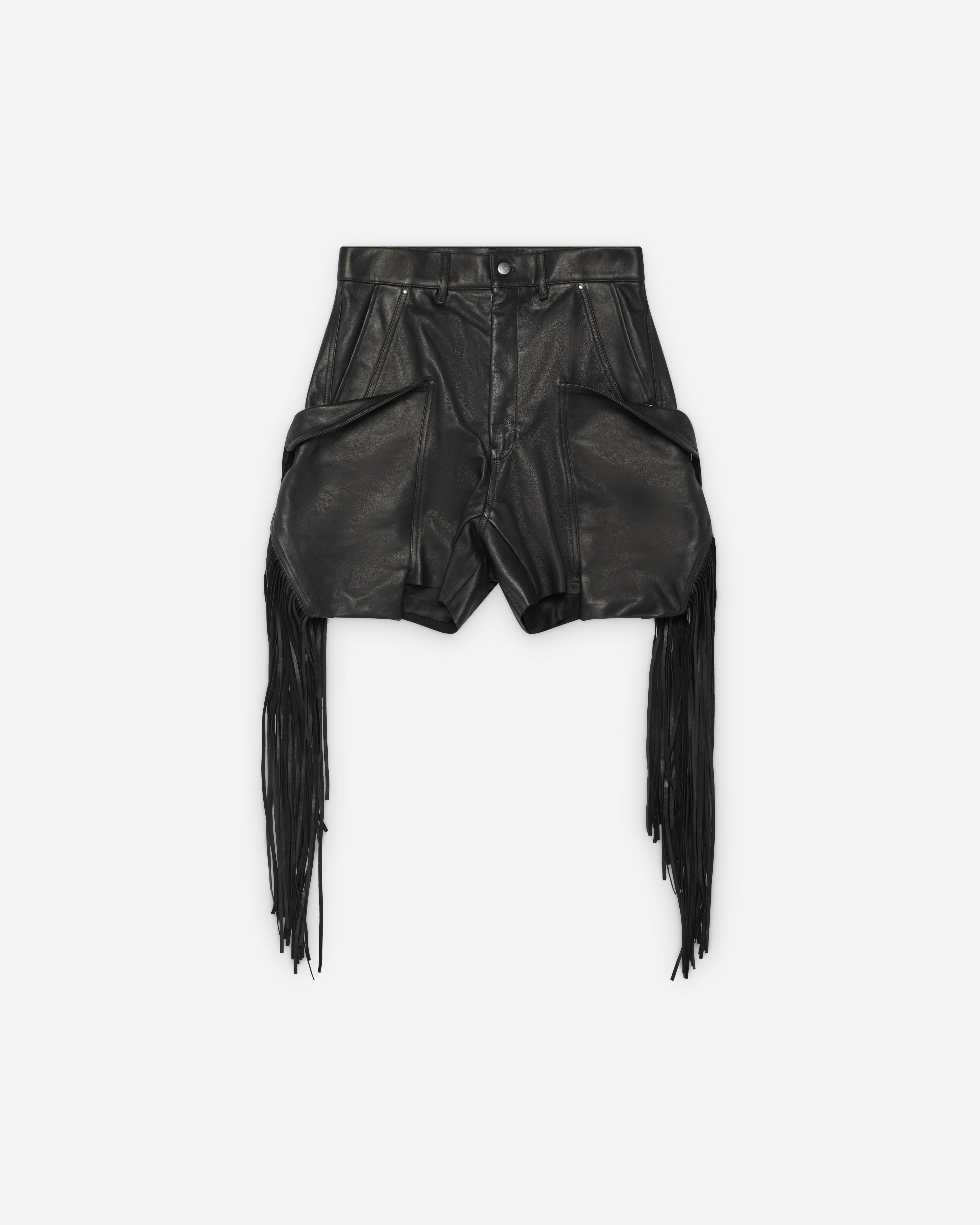 Rick Owens - Men's Leather Fringed Shorts - (Black) by RICK OWENS