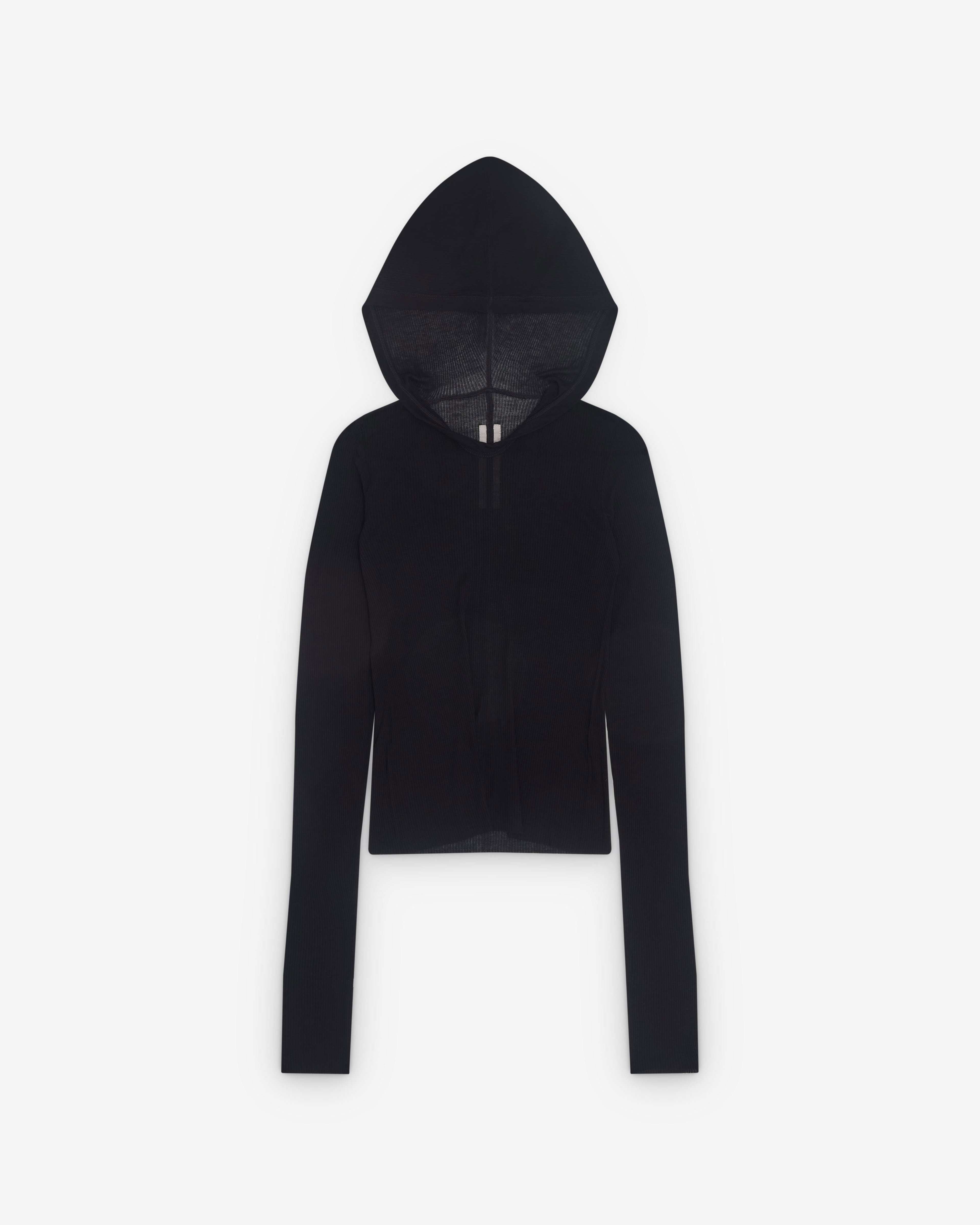 Rick Owens - Women’s Cropped Hooded Rib Long Sleeve T-Shirt - (Black) by RICK OWENS