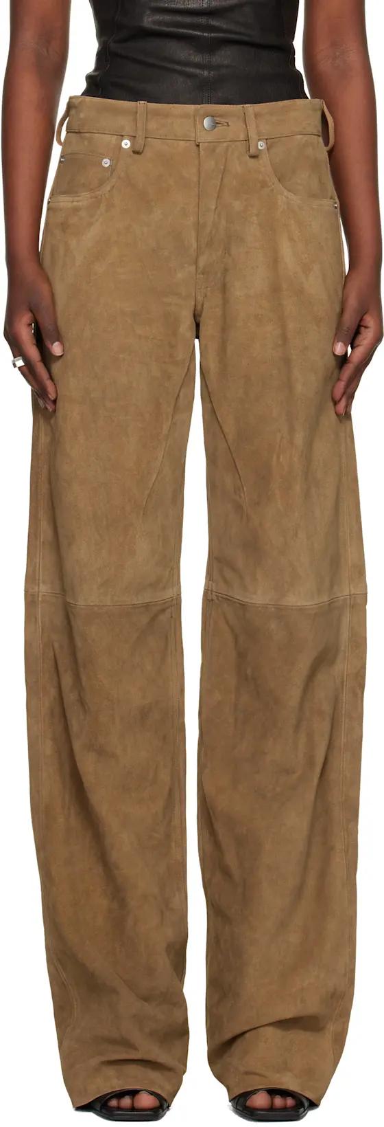 Tan Temple Geth Suede Pants by RICK OWENS