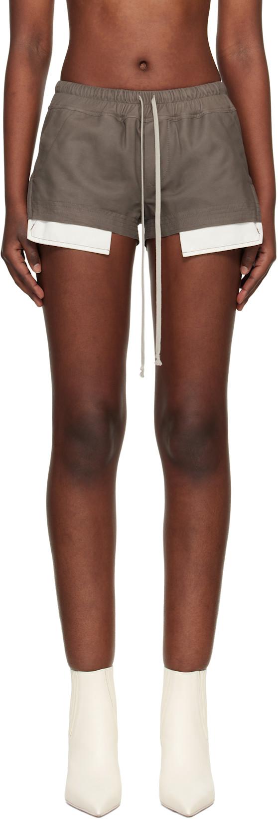 Taupe Fog Boxer Leather Shorts by RICK OWENS