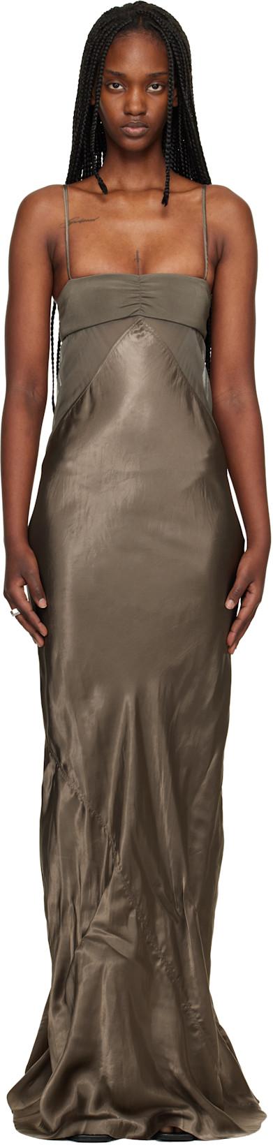Taupe Temple Combo Slip Maxi Dress by RICK OWENS