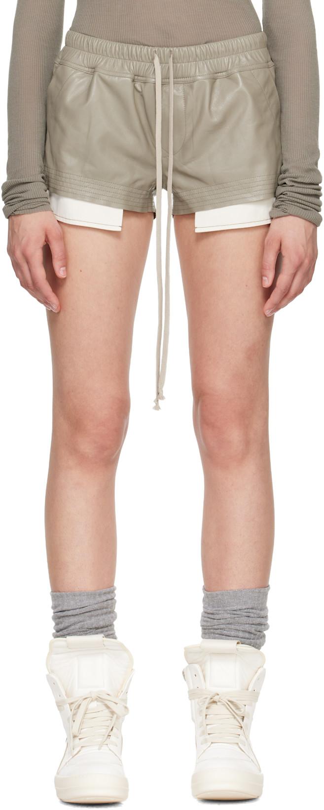 Taupe Tower Fog Boxer Leather Shorts by RICK OWENS