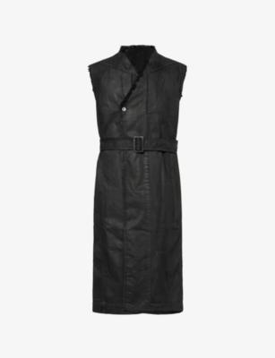 Temple Belted Sleeveless Coated-Cotton Coat by RICK OWENS