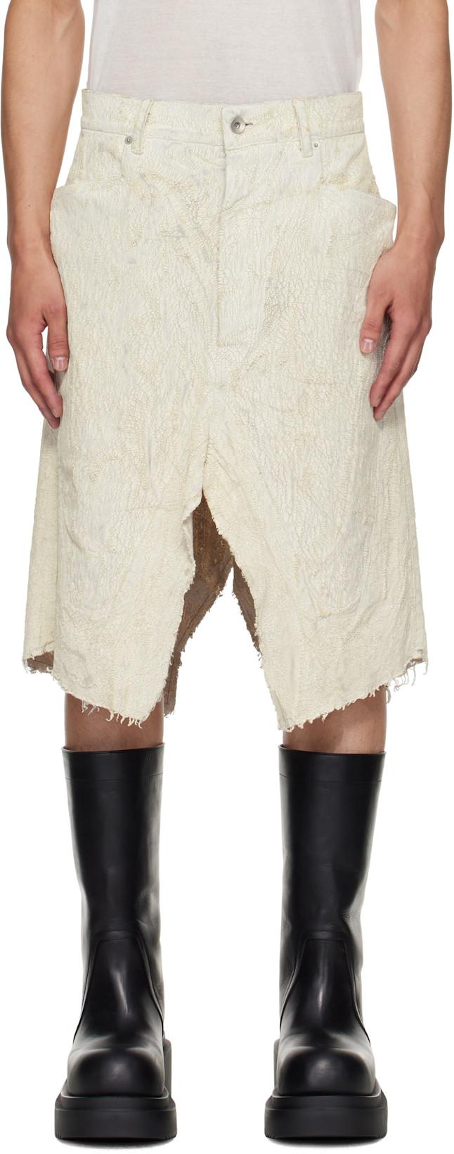 White Concordians Slivered Denim Skirt by RICK OWENS