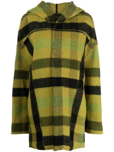 checked hoodied wool jacket by RICK OWENS
