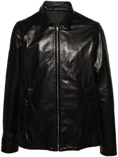 classic-collar leather jacket by RICK OWENS
