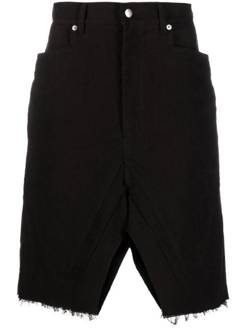 distressed-hem denim bermuda shorts by RICK OWENS
