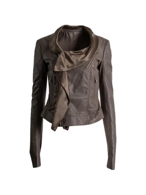 draped-detail zip-up leather jacket by RICK OWENS