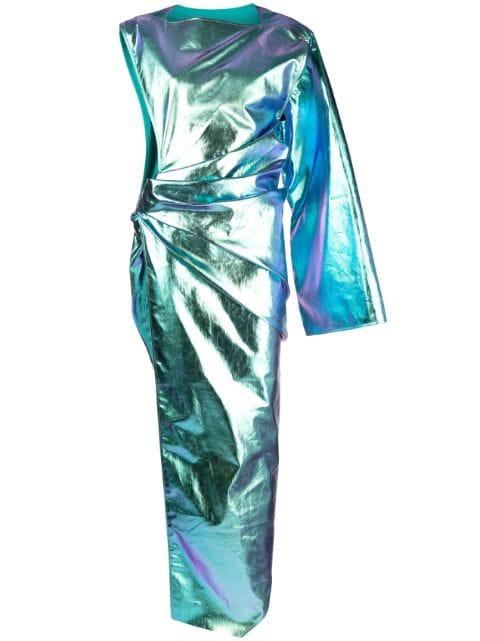 holographic asymmetric gown by RICK OWENS