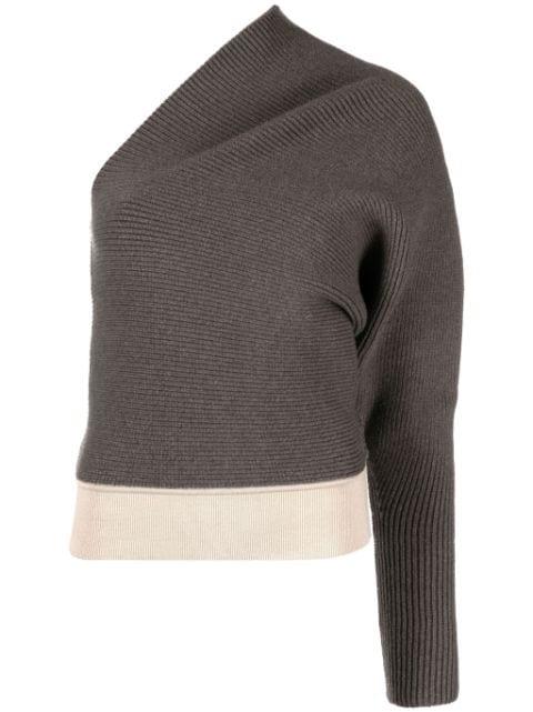 one-shoulder ribbed-knit jumper by RICK OWENS