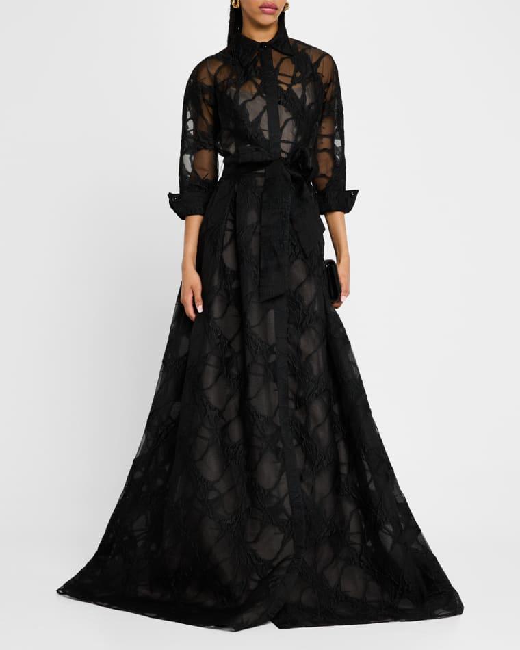 A-Line Organza Jacquard Shirt Gown by RICKIE FREEMAN FOR TERI JON