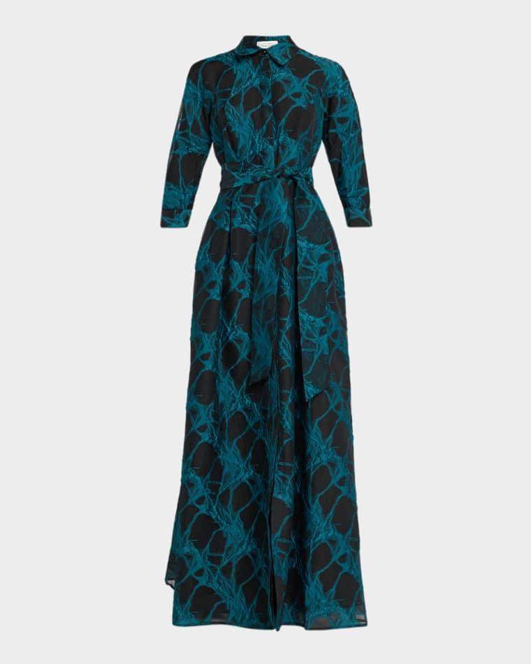 A-Line Organza Jacquard Shirt Gown by RICKIE FREEMAN FOR TERI JON