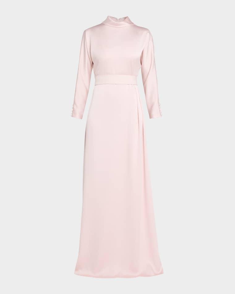Belted High-Collar Gown by RICKIE FREEMAN FOR TERI JON