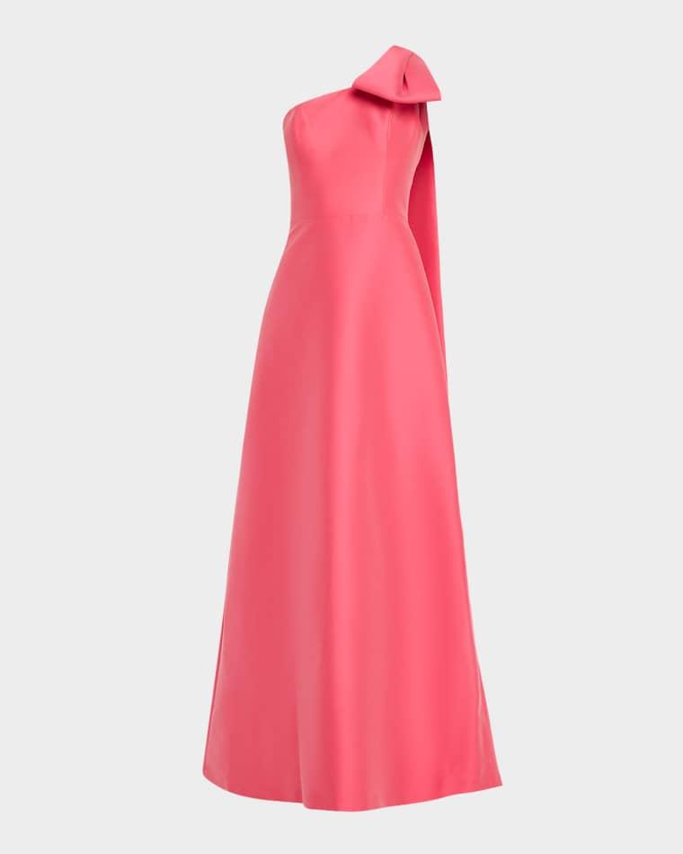 Draped One-Shoulder Mikado Gown by RICKIE FREEMAN FOR TERI JON