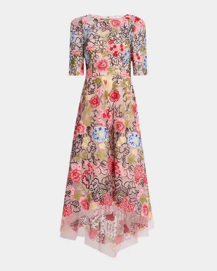 Embroidered High-Low Maxi Dress by RICKIE FREEMAN FOR TERI JON