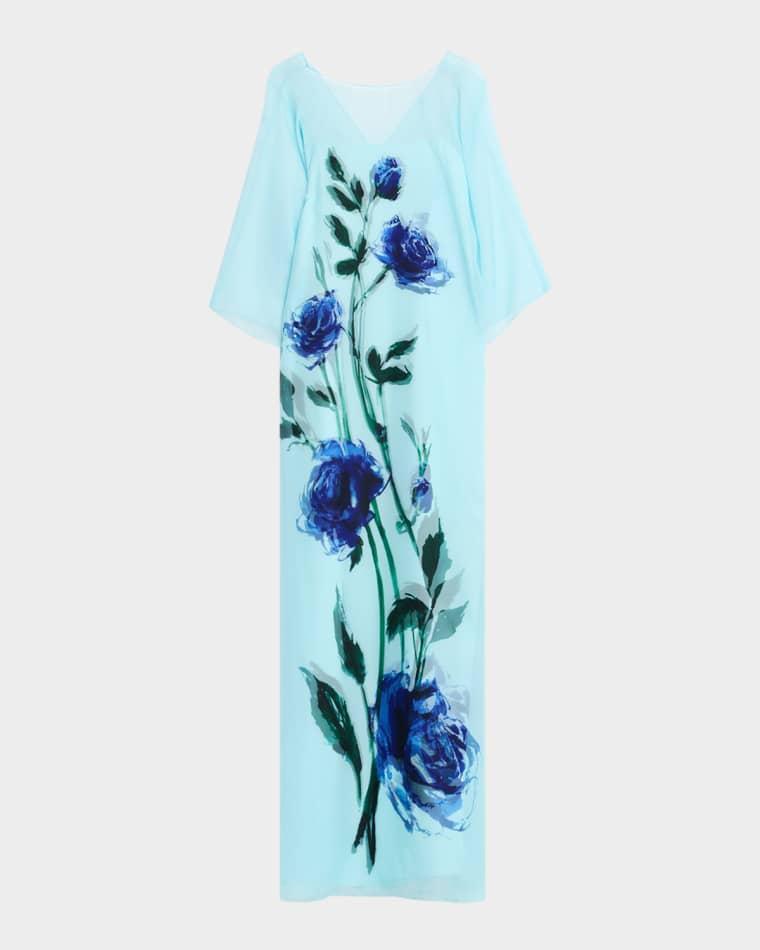 Floral-Print Chiffon Draped Gown by RICKIE FREEMAN FOR TERI JON