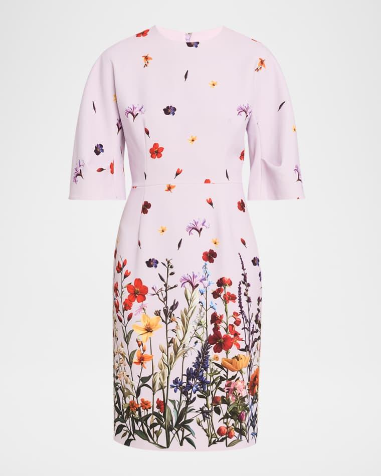 Floral-Print Crepe Column Dress by RICKIE FREEMAN FOR TERI JON