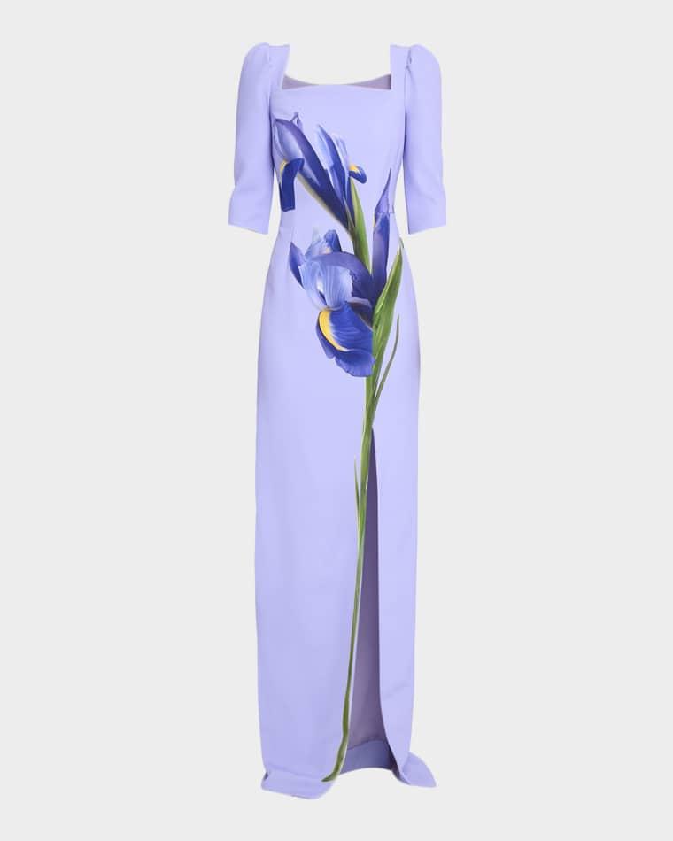 Floral-Print Crepe Column Gown by RICKIE FREEMAN FOR TERI JON