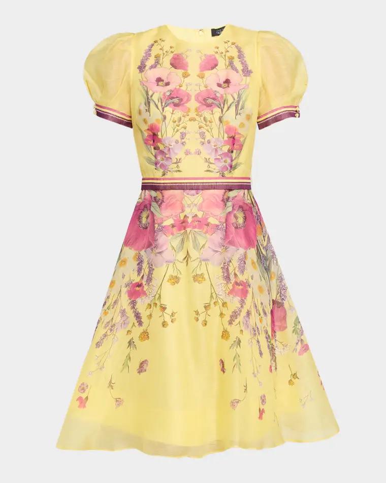 Floral-Print Fit-&-Flare Mini Dress by RICKIE FREEMAN FOR TERI JON