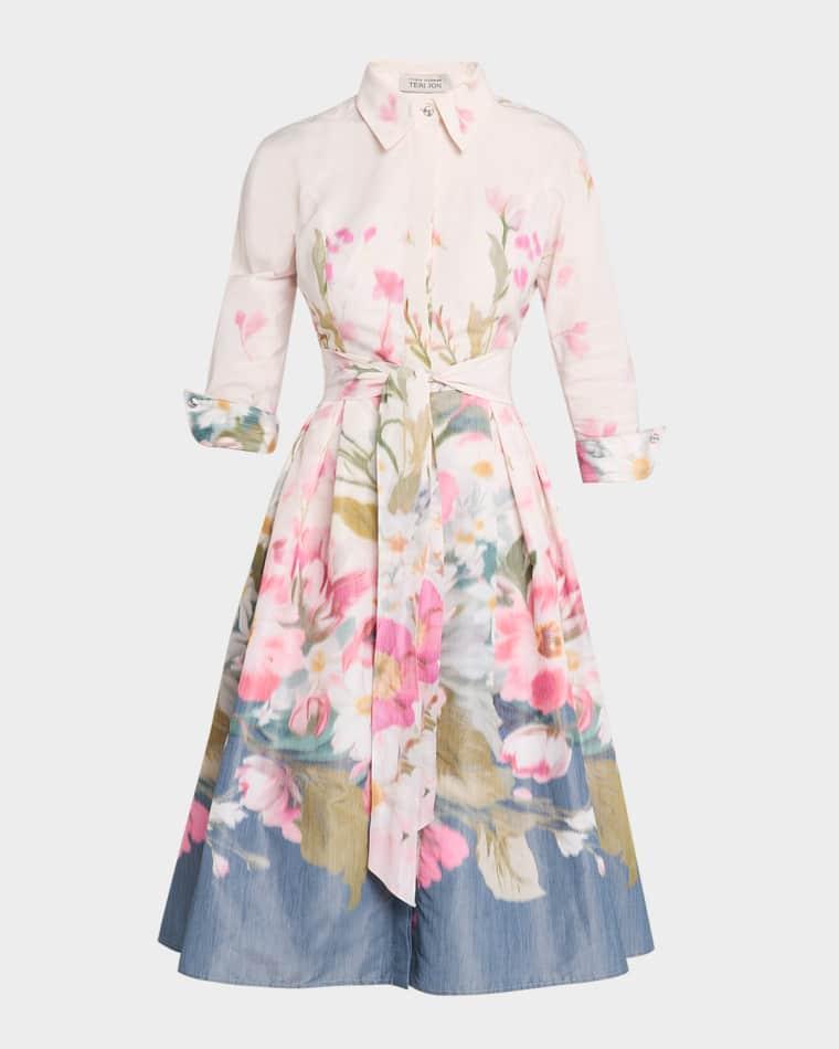 Floral-Print Taffeta Midi Shirtdress by RICKIE FREEMAN FOR TERI JON