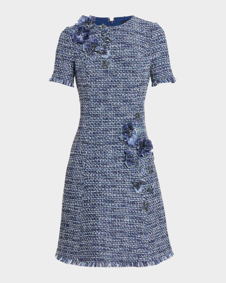 Floral Tweed Short-Sleeve Dress by RICKIE FREEMAN FOR TERI JON